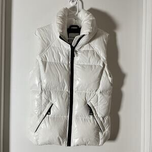 SAM NEW YORK Freedom White Glossy Down Puffer Vest Down Filled Sz L Flaws